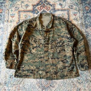 Vintage Military Digital Camo Slant Pocket Button-up Jacket Large